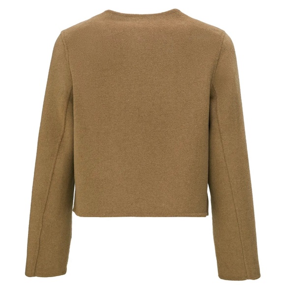 S Deer - Chic Tan Lightweight Round Neck Woolen Cropped Jacket - Picture 4 of 10